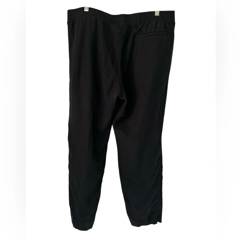 H&M Regular Fit Elastic Waist Linen Pull On Pants with Pockets in Black - XL